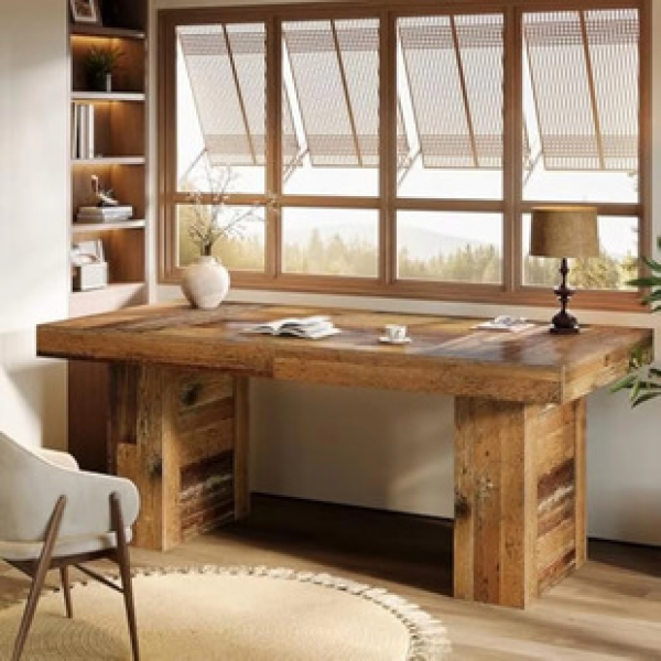 Cross border manufacturer direct sales of natural wood style, solid wood wabi sabi style, simple design, stable load-bearing study, comfortable office desk