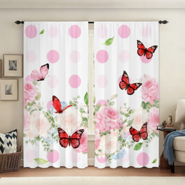 2pcs Valentine's Day window screen manufacturer supplies cross-border Amazon 3D digital printed fabric curtains and window screens
