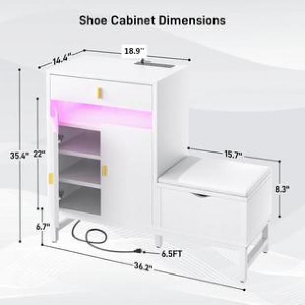 Factory modern minimalist with RGB light strip, row plug with flip cover storage space and soft cushion shoe bench shoe rack storage rack