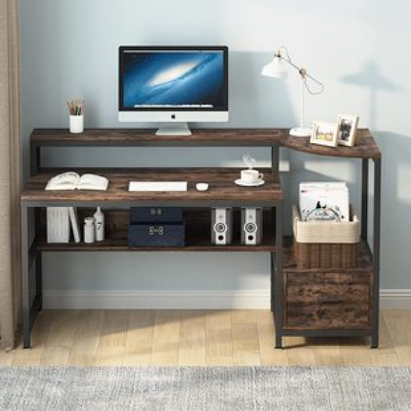Factory drawers, office desks, study desks, long desks, computers, desktop desks, home study rooms with bookshelves, cross-border direct sales trend