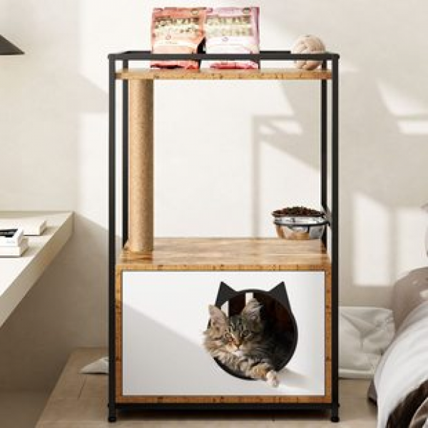 Cross border multi-layer display background cabinet, American style cat climbing frame, retro iron frame, cat nest, living room floor to ceiling storage rack