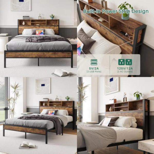 Cross border direct sales industrial style iron bed double bed steel wood bed simple single bed American style homestay hotel iron frame bed