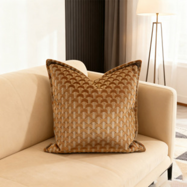 Warm brown polka patterned soft velvet retro cushion, car living room sofa pillow, light luxury jacquard cut velvet headboard pillow