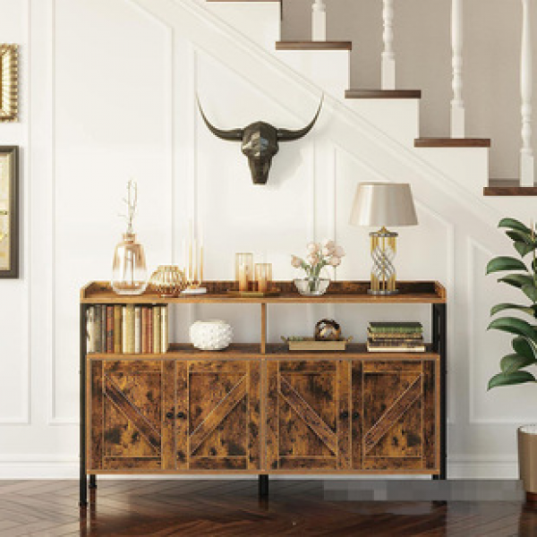 Vintage Iron Solid Wood Tableside Cabinet with Middle Ancient Style, Living Room Entrance Cabinet, Storage Cabinet, Solid Wood Bucket Cabinet, Tea Water Cabinet