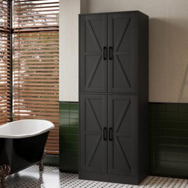 Tall kitchen storage room with adjustable shelves, farmhouse storage cabinets with 4 doors, trendy