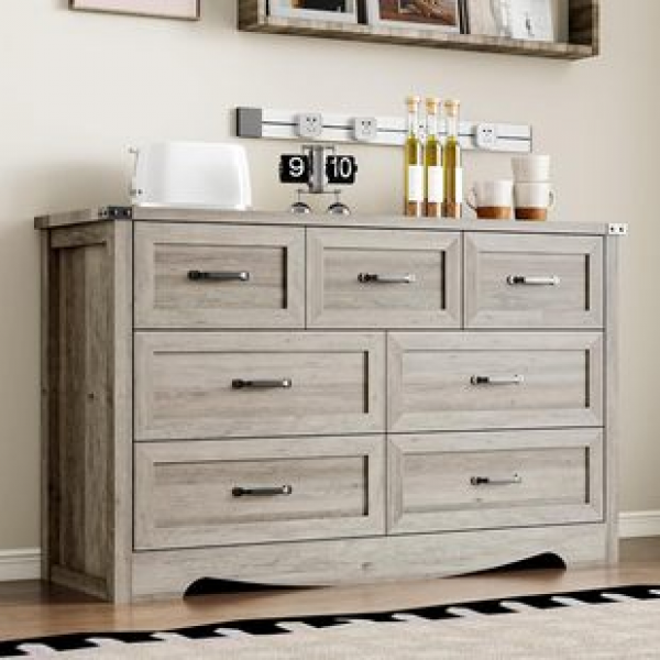 Durable and stable 7-drawer bedroom wardrobe with metal handle anti tipping design, modern wooden drawer cabinet trendy