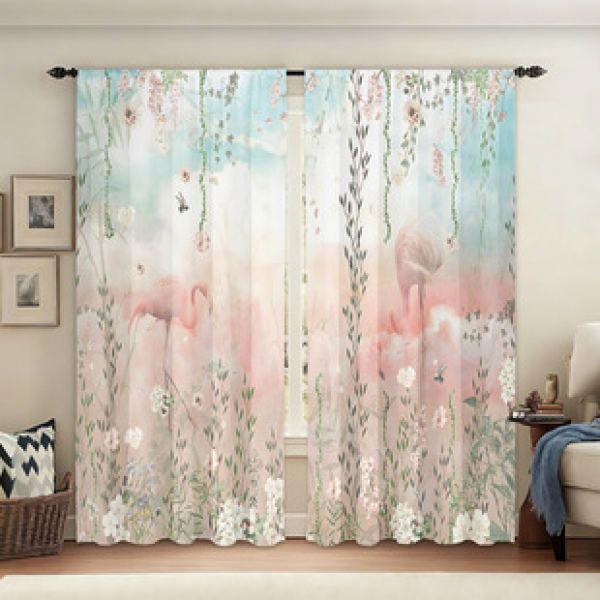 2pcs Valentine's Day window screen manufacturer supplies cross-border Amazon 3D digital printed fabric curtains and window screens