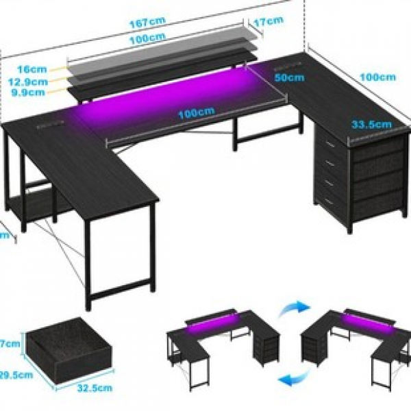 Cross border exclusive storage gaming table with LED lights, bedroom, study, student learning, multifunctional computer desk