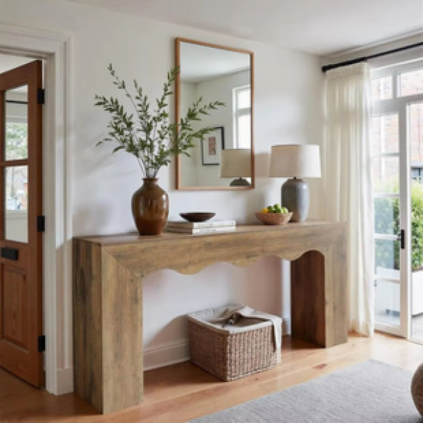 Light luxury American retro wood wabi sabi style foyer table, corridor bar table, living room entrance, non solid wood decorative table table