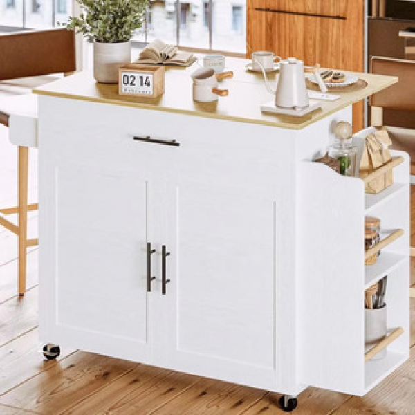 Panel furniture simple storage cabinet, mobile double door kitchen storage cabinet with seasoning rack and towel rack storage cabinet