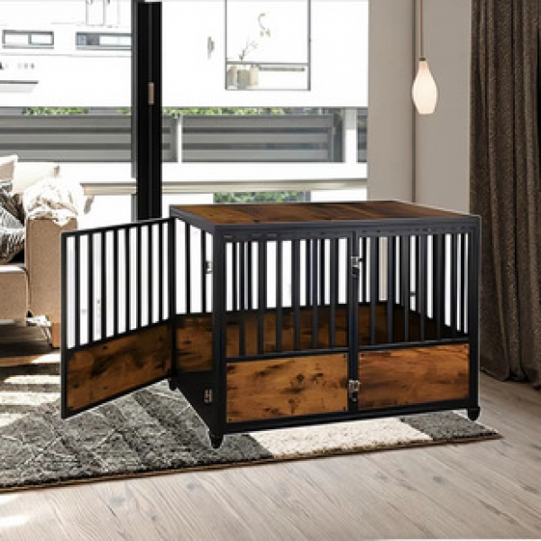 Dog cage, wooden dog house, indoor furniture, small dog, high-end dog kennel, teddy dog cage, thickened and reinforced, top storage items