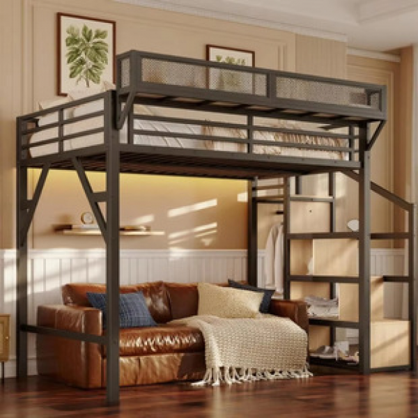 Cross border small-sized iron elevated bed, upper bunk bed, lower bunk bed, empty household bed, second floor suspended bed, attic bed, high-low bed, trendy