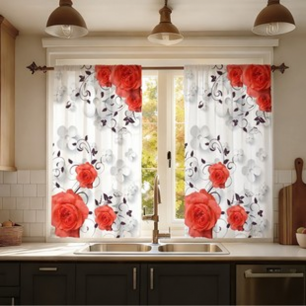 2pcs Valentine's Day Kitchen Short Curtain Printed Pattern Cross border Hot Sale Factory Direct Supply 3D Digital Printing Waterproof and Oil proof