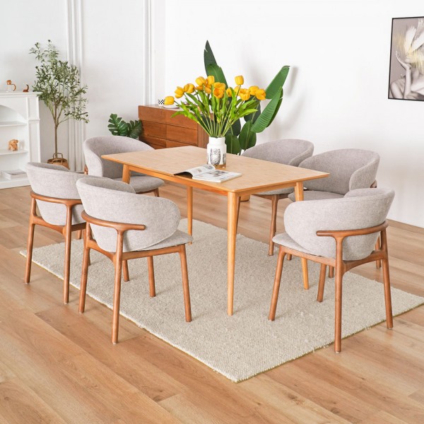 New Modern Luxury Restaurant Furniture Plate Wood Chair Cafe Hotel Solid Wooden Dining Table and Chairs Set Dining Room