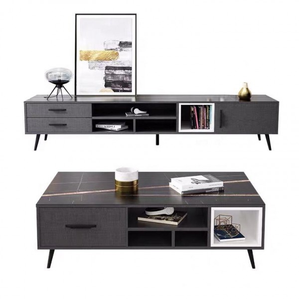 Wooden Marble Living Room Home Furniture Set Luxury Tv Unit White Tv Stand Side Center Coffee Table