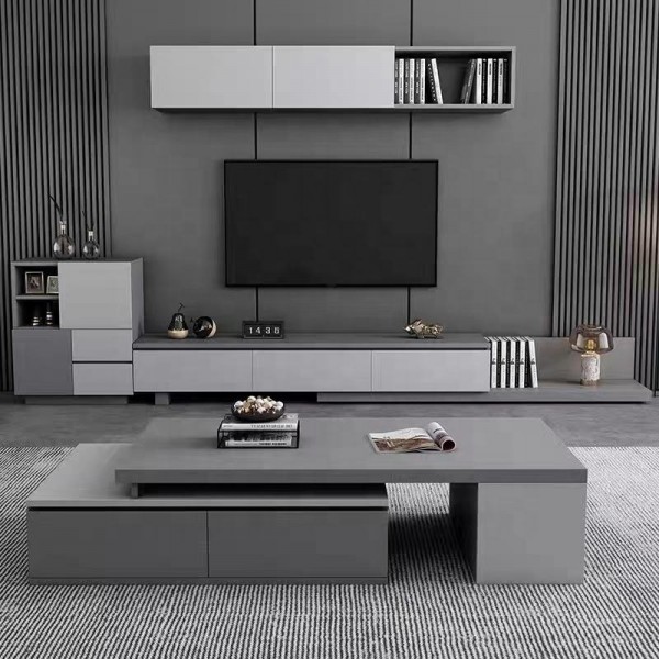 Wooden Marble Living Room Home Furniture Set Luxury Tv Unit White Tv Stand Side Center Coffee Table