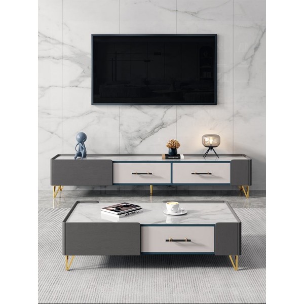 Wooden Marble Living Room Home Furniture Set Luxury Tv Unit White Tv Stand Side Center Coffee Table
