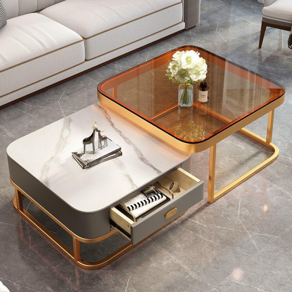 Modern Luxury Living Room Furniture Set White and Gold Large Drawers for Home Decoration by Sofa and Coffee Tables