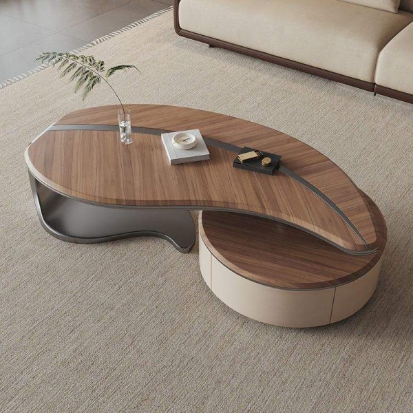 Modern Luxury Living Room Furniture Set New Chinese Solid Wood Special-Shaped Leaf Coffee Table with TV Cabinet Combination