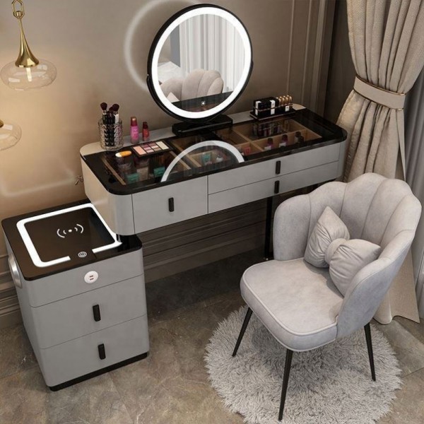 Smart Furniture Modern Simple Multi-functional Princess Dressing Table Side Cabinet Vanity With Mirror Chair Smart Table