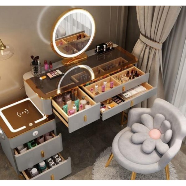 Smart Furniture Modern Simple Multi-functional Princess Dressing Table Side Cabinet Vanity With Mirror Chair Smart Table
