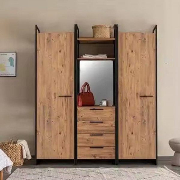Wooden wardrobe bedroom single 2-door wardrobe cabinet custom organiser design closet bedroom furniture Li Ding door clothes