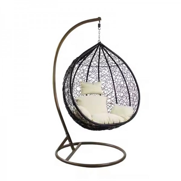 Hot Sale Furniture in and Outdoor Manufacturer Rattan Egg Hanging Patio Swing With Metal Stand Chair