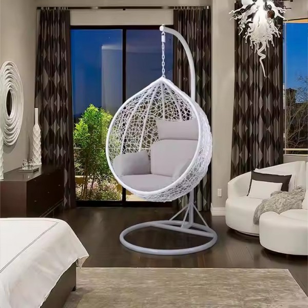 Hot Sale Furniture in and Outdoor Manufacturer Rattan Egg Hanging Patio Swing With Metal Stand Chair