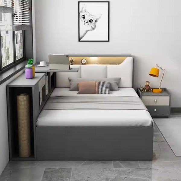 Modern Space Saving Furniture Bedroom Functional Wooded Single Double Storage Twin Wood Beds