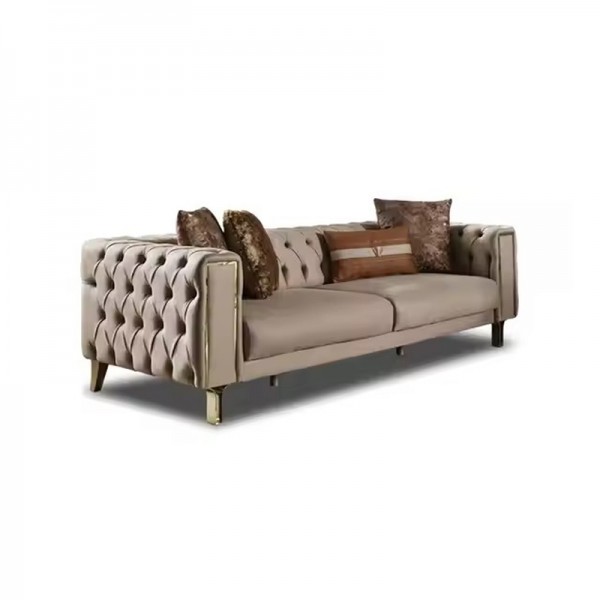Italian Luxury Design Tufted Velvet Fabric Sectional Sofa Stainless Steel Leg Living Room Furniture Set Including Coffee Table