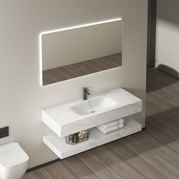 Factory Wholesale Luxury Hotel Wall Mount Floating Cabinet Slate Rock Basin Bathroom Sinks Vanity