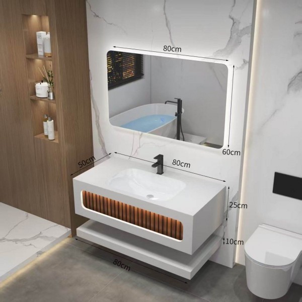 Factory Wholesale Luxury Hotel Wall Mount Floating Cabinet Slate Rock Basin Bathroom Sinks Vanity