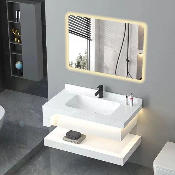 Factory Wholesale Luxury Hotel Wall Mount Floating Cabinet Slate Rock Basin Bathroom Sinks Vanity