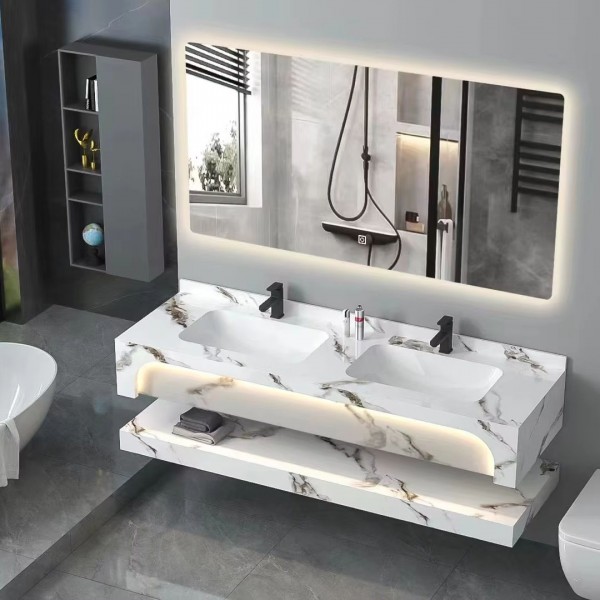 Factory Wholesale Luxury Hotel Wall Mount Floating Cabinet Slate Rock Basin Bathroom Sinks Vanity