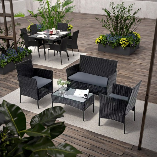 4-Piece Modern Design Outdoor Furniture Set Durable PE Rattan for Patio Garden Dining Living Room Hotel or Apartment
