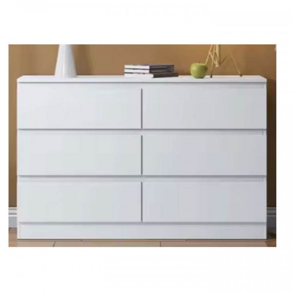 Modern Style White Dresser 6 Wooden Drawers Minimalist Design Plenty Storage Bedroom Bathroom Cabinets for Living Room