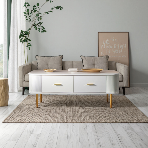 Factory Wholesale Design Square Modern Home Dining Room Furniture Display White Low Coffee Table With Drawers Storage