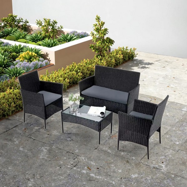 4-Piece Modern Design Outdoor Furniture Set Durable PE Rattan for Patio Garden Dining Living Room Hotel or Apartment