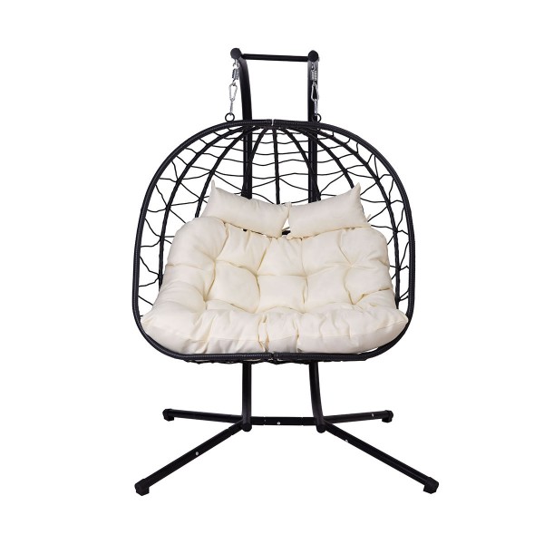 Wholesale Custom High Quality Durable Foldable Outdoor Garden Patio Balcony Furniture Rattan Hammock Hanging Double Seat Chair