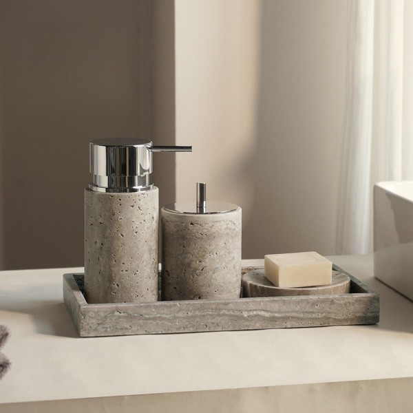 Multiple Combinations Silver Gray Travertine Stone Nature Marble Empty Bathroom Toiletries Set Amenities Kit