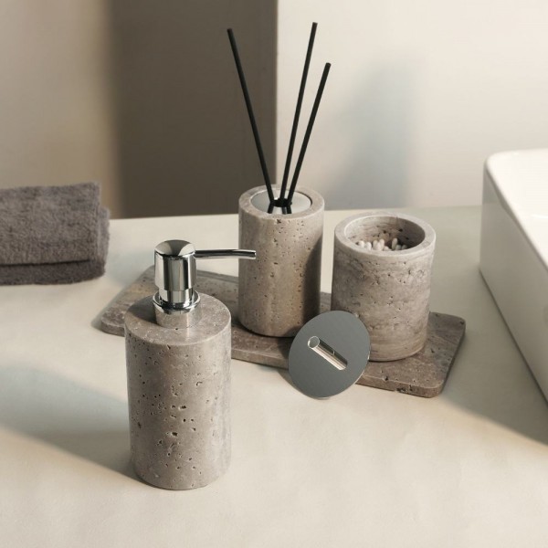 Multiple Combinations Silver Gray Travertine Stone Nature Marble Empty Bathroom Toiletries Set Amenities Kit