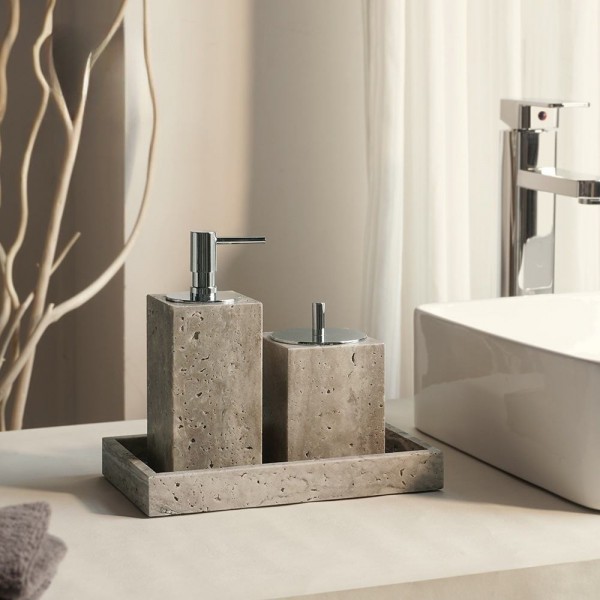 Multiple Combinations Silver Gray Travertine Stone Nature Marble Empty Bathroom Toiletries Set Amenities Kit