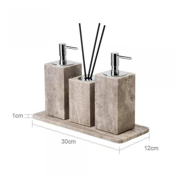 Multiple Combinations Silver Gray Travertine Stone Nature Marble Empty Bathroom Toiletries Set Amenities Kit