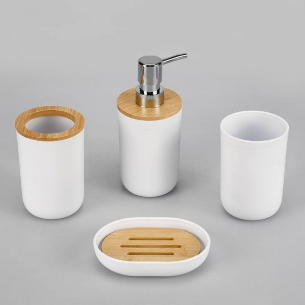 Luxurious new design, affordable 6-piece bamboo-covered white plastic bathroom accessory set for home use