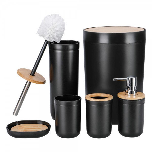Luxurious new design, affordable 6-piece bamboo-covered white plastic bathroom accessory set for home use