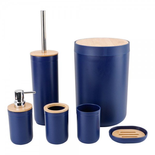 Luxurious new design, affordable 6-piece bamboo-covered white plastic bathroom accessory set for home use