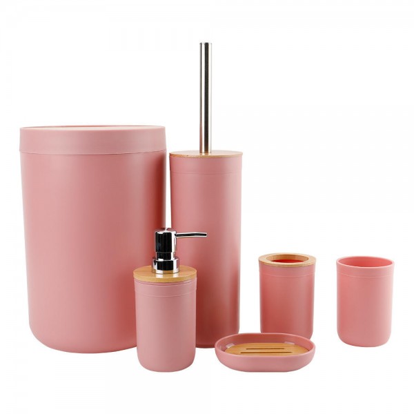 Luxurious new design, affordable 6-piece bamboo-covered white plastic bathroom accessory set for home use