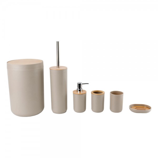 Luxurious new design, affordable 6-piece bamboo-covered white plastic bathroom accessory set for home use
