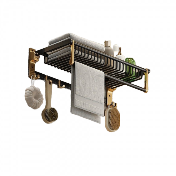 Modern Luxury Black Gold Thickened Bathroom Towel Rack, Hole-Free Bathroom Hardware Hooks, Storage Bathroom Accessories Set