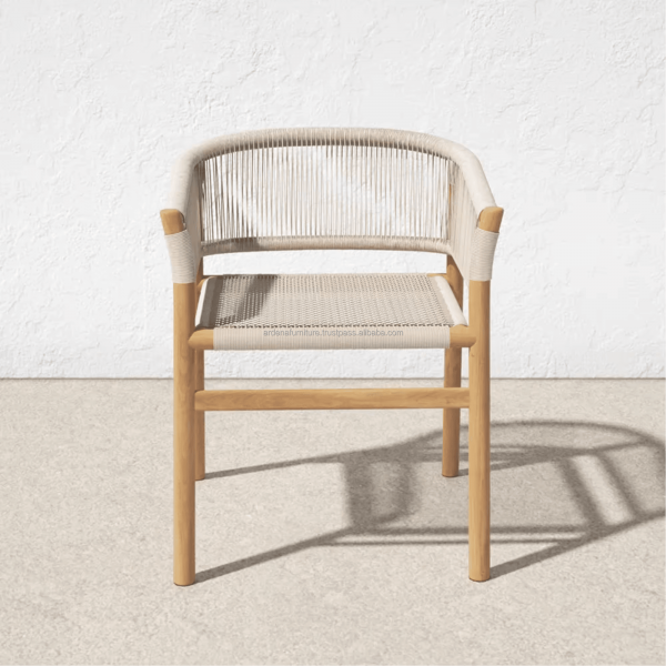 Modern and comfortable wooden garden chairs, beautifully woven rope courtyard park furniture, suitable for event restaurants and hotels with a leisurely style